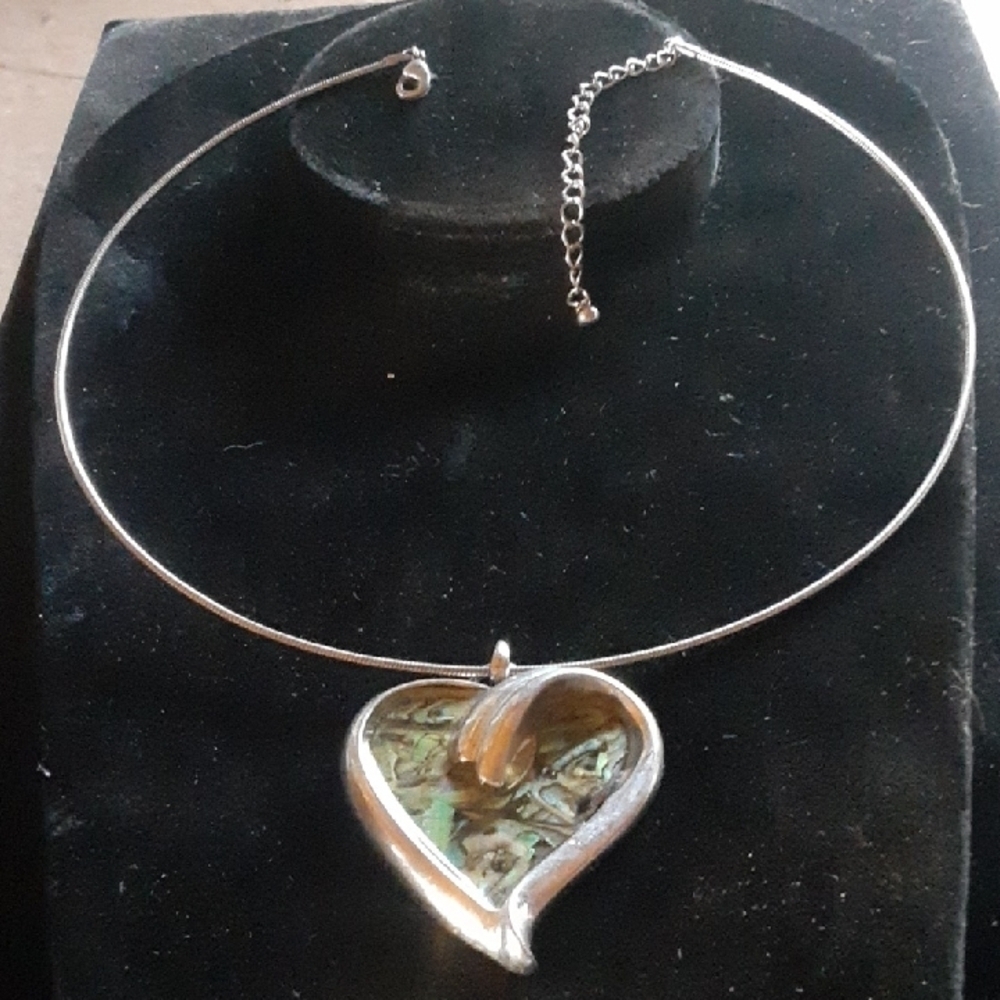 Silver Tone Heart Pendant Choker Necklace